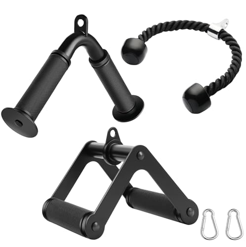 Double D Row Handle LAT Pulldown Attachments, 1.3 Inch Diameter Big Comfort Rubber Grip V Bar Attachmentt for Cable Machine Home Gym Accessory - color: Black Three Set