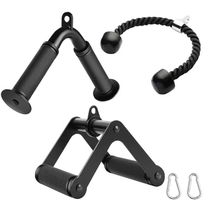 Double D Row Handle LAT Pulldown Attachments, 1.3 Inch Diameter Big Comfort Rubber Grip V Bar Attachmentt for Cable Machine Home Gym Accessory - color: Black Three Set