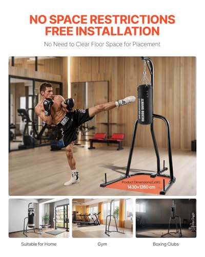 VEVOR Punching Bag Stand, Steel Heavy Duty Workout Training Equipment, Adjustable Height Boxing Punching Stand with Weighted Base, Holds Up to 140 lbs, Freestanding Sandbag Rack for Home Gym Fitness - style: Standard Punching Bag Stand