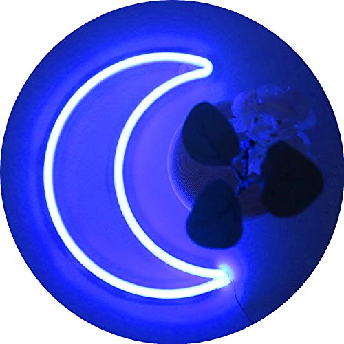 LED Blue Moon Neon Light, Cute Neon Moon Sign,Christmas Room Decor Battery or USB Powered 5V Art LED Decorative Lights Night Lights Indoor for Home, Bedroom, Office,Dorm,Party (Blue Moon) - color: blue moon