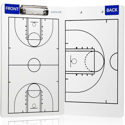 Basketball Clipboard for Coaches, Double-Sided Dry Erase Board | Full and half-court layouts on a lightweight, flexible PVC board with metal clip; marker and eraser are not included. - style: Basketball