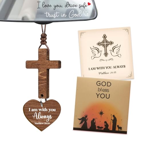 Cross for Car Mirror Hanging Christian Gifts for Men, Scan Phone for Daily Bible Verse Car Rearview Decor Accessories, Cross for Mirror, Gifts for Christian Men - color: Cross (Heart)