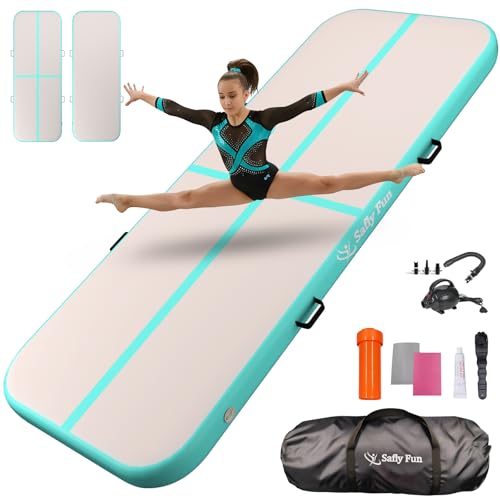 Inflatable Gymnastics Mat 6.6ft/10ft Air Tumble Track Training Mat 4/8 inches Thick Tumbling mat with Electric Pump for Home Use/Tumble/Gym/Training/Cheerleading/Water/Yoga - color: Mint Green, size: 10ft*3.9ft*4in
