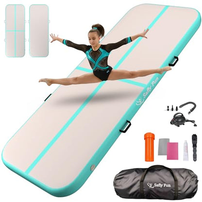 Inflatable Gymnastics Mat 6.6ft/10ft Air Tumble Track Training Mat 4/8 inches Thick Tumbling mat with Electric Pump for Home Use/Tumble/Gym/Training/Cheerleading/Water/Yoga - color: Mint Green, size: 10ft*3.9ft*4in