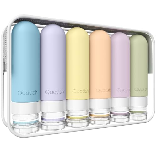 Quatish Travel Bottles for Toiletries 6 Pack, Original Patented Leakproof 3 oz Tsa Approved Travel Size Container, BPA Free Silicone Shampoo and Conditioner Bottle, Cruise Camping Essentials, Light - color: Light