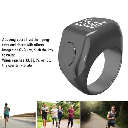 Finger Smart Tally Counter Ring, Muslim Digital Azan Alarm Clock, Vibration Reminder, Touch Control, 0.42in Screen, for Nice Islamic Gift - color: Black