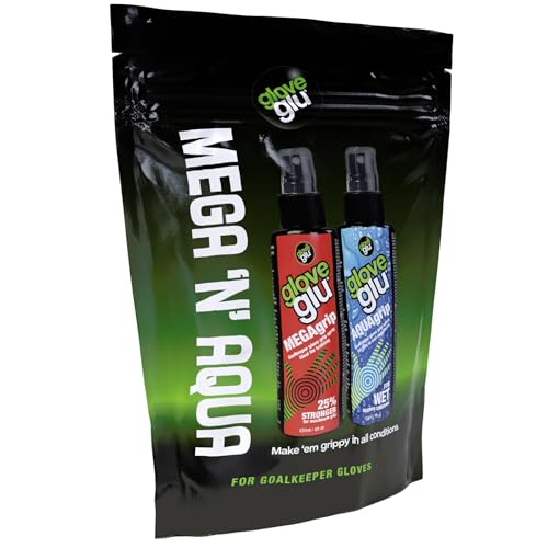 gloveglu Goalkeeper Glove Spray Bundle | 120ml Goalkeeper Glove MEGAgrip Spray + 50ml Goalkeeper Glove Wash & Prepare Spray | Ideal for Goalies, Soccer Training & Match Day Performance - style: MegaGrip + AquaGrip