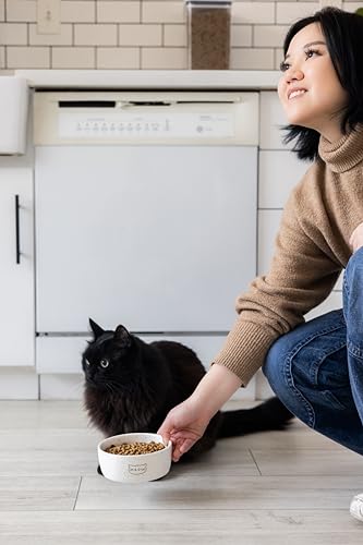 Pearhead Ceramic Meow Cat Bowl, Holds 12 oz, Modern Speckled White - color: Speckled "Meow", size: Single Bowl