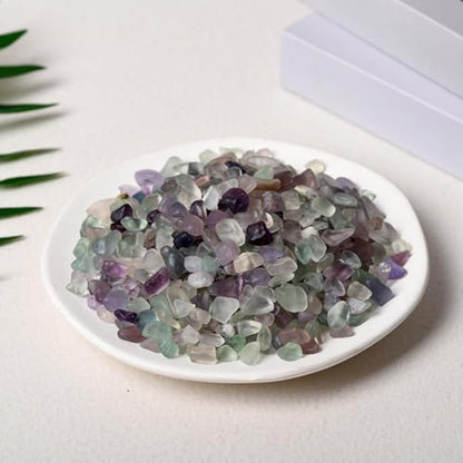 100g Fluorite Aquarium Gravel - Faux Tumbled Healing Crystal Chips | Bulk Gemstones for Fountain, Vase Filler, Planters, Fish Tank | Decorative Crushed Stones for Reiki Energy Balancing