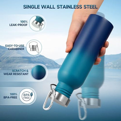Volhoply 26oz Uninsulated Single Walled Water Bottle, Stainless Steel Reusable Water Bottles with Handle & Carabiner, BPA Free Wide Mouth Water Bottles for Gym Sports Camping（Dark Night,1） - color: Dark Night
