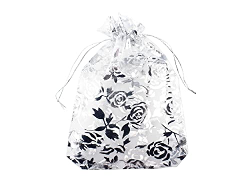 100 Pack 5 x 7 Inch Organza Jewelry Gift Pouch B381, White White Flower - color: white white flower