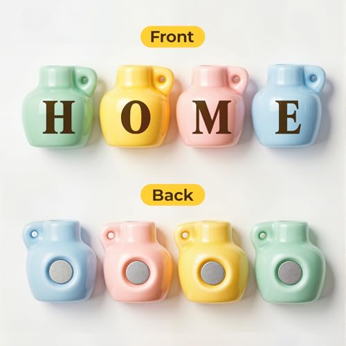 House Warming Gifts for New Home, Mini Ceramic Vase Fridge Magnet Set “Home”, Cute Home Décor for Kitchen, Locker, Small Gifts for New Homeowners, Renters, Roommates, Families or Friends