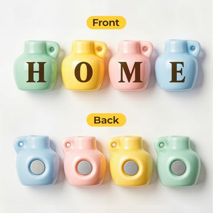 House Warming Gifts for New Home, Mini Ceramic Vase Fridge Magnet Set “Home”, Cute Home Décor for Kitchen, Locker, Small Gifts for New Homeowners, Renters, Roommates, Families or Friends