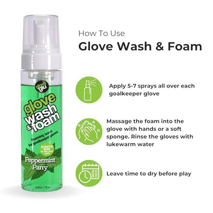 gloveglu Goalkeeper Gloves Wash & Foam | Specialized Foaming Wash Solution with DirTECH Latex Cleaning Formula | Deep Cleans Dirt & Sweat While Maintaining Grip and Glove Performance | 200ml - color: Peppermint Parry