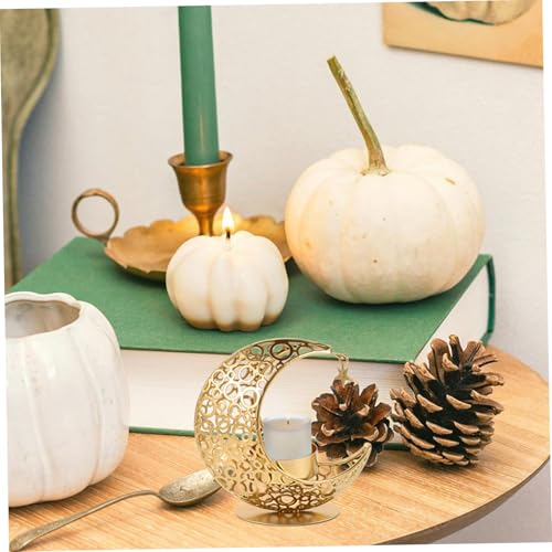 PRETYZOOM Moon Shape Candle Holder Iron Desktop Decor for Home Weddings Parties Middle Eastern Design Versatile Tea Light Stand for Relaxation Ambiance