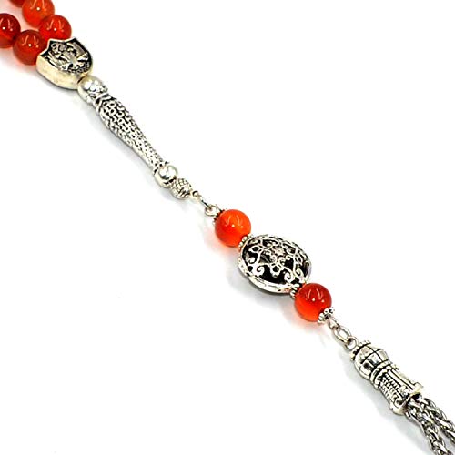 Stylist Prayer Beads (8 mm-33 Beads) Tesbih-Tasbih-Tasbeeh-Misbaha-Masbaha-Subha-Sebha-Sibha-Rosary-Worry Beads (Red Agate Stone) - color: Red Agate Stone