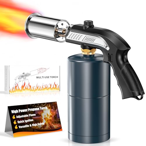 Powerful Grill & Cooking Propane Torch With a Safety Lock, Sous Vide, Welding Torch, Adjustable Wood Torch Burner for Searing Steak, BBQ, Campfire Starter,Black & Silve(Tank Not Included) - color: Black&silver