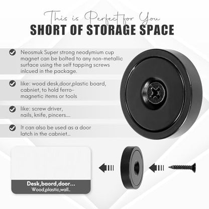 Neosmuk Black Magnets with Screws,130lbs+ Heavy Duty Rare Earth 4 Pack - color: Black, size: 130 lb