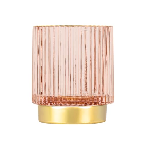 DASITON Makeup Brush holder Organizer,Crystal Cosmetic Makeup Brush Glass Brushes Storage Holder, Vintage Make Up Brush Cup Pen Pencil Holder striped vase(Pink S) - color: Pink, size: S