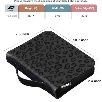 PU Leather Bible Cover with Handle & Pockets, Large Capacity Bible Case, Water-Resistant Scripture Organizer Bag with Bonus Card Holder, Christian Gift for Women & Men, Black Leopard Print - color: Black Leopard Print