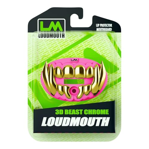 Loudmouth Football Mouth Guard - 3D Chrome Beast Football Mouthpiece, Fits Adult & Youth Ages 5+, Accessories Mouth Guard (3D Chrome Beast - Fluorescent Pink) - color: Fluorescent Pink