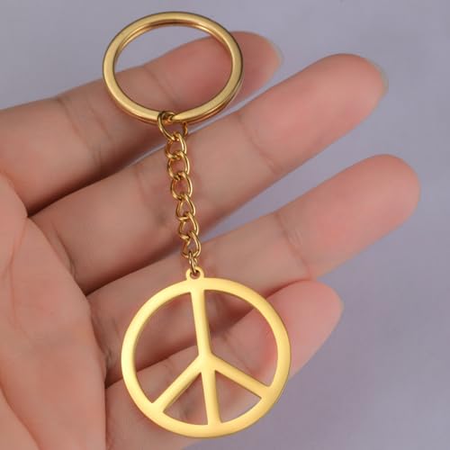 Dreamtimes Peace Sign Pendant KeyRing for Men and Women Love Peace Symbol Keychain Bag Car Keyring Peace Sign Jewelry - color: Gold