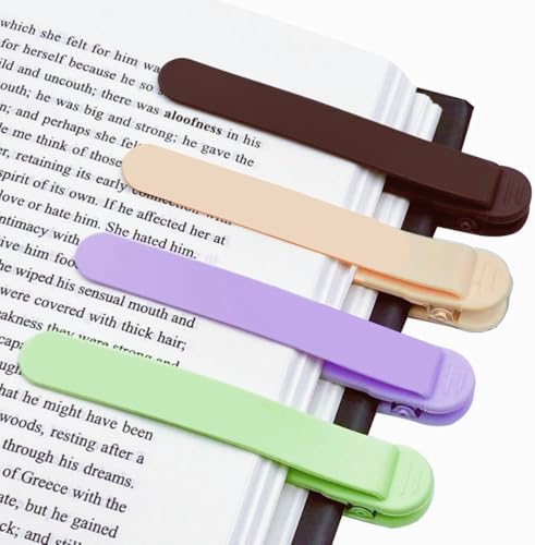 4pcs Silicone Automatic Bookmark, Book Marks for Reading, Cute Unique Book Markers, Smart Bookmarks Clip Book Page Holder for Women, Men, Kids, Book Lovers, Stay in Place and Follow as You Read - color: 1 Purple+1 Beige+1 Brown+1 Green