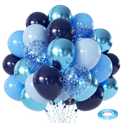 Zesliwy Blue Balloons Set with Confetti, 50Pcs 12 In, Latex, Party Decor - color: Navy Metallic Blue