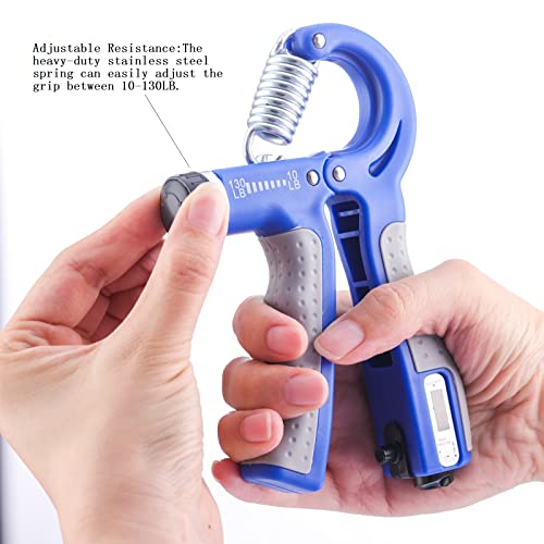 Hand Strengthener Grip 2 Pack, Hand Exercisers for Strength with Adjustable Resistance 10-130 Lbs,Hand Grip,Grip Strength Trainer for Muscle Building and Injury Recover - color: Blue