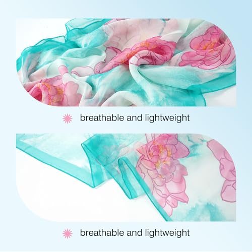 E-Clover Women Soft Floral Print Shawl Chiffon Sheer Scarf - color: Teal Pink-01