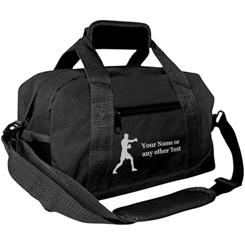 Personalized Passion Small Sports Duffel Bags for Kids - Custom 14” Waterproof Travel Duffle with Name & Boxing Design - Black Two-Toned Kids Weekender Bag for Boys and Girls - color: Black, style: Boxing