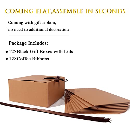 12pack Gift Boxes with Lids,Brown Gift Boxes Bulk with Brown Bow Ribbon,Bridesmaid Proposal Box for Presents Kraft Paper Gift Boxes for Wedding, Father's Day, Christmas, Halloween, Baby Shower - color: Brown