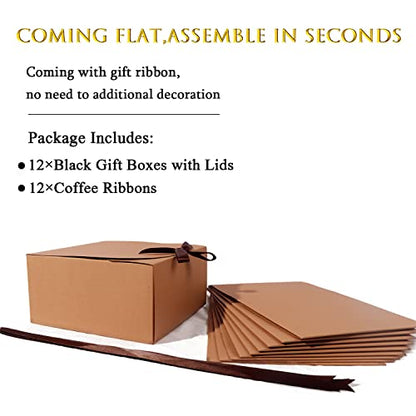 12pack Gift Boxes with Lids,Brown Gift Boxes Bulk with Brown Bow Ribbon,Bridesmaid Proposal Box for Presents Kraft Paper Gift Boxes for Wedding, Father's Day, Christmas, Halloween, Baby Shower - color: Brown