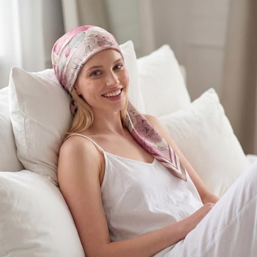 RIIQIICHY Head Scarf for Women Like Silk Satin Scarf for Hair Wrapping at Night Bandana Square Scarf for Sleeping 35 Inch - color: Mauve Rose Garden