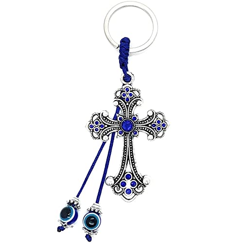 LUCKBOOSTIUM Evil Eye Keychain & Protection, Evil Eye Car Hanging Ornament, Rear View Mirror Accessories, Home Decor - color: Evil Eye Cross With Tassel