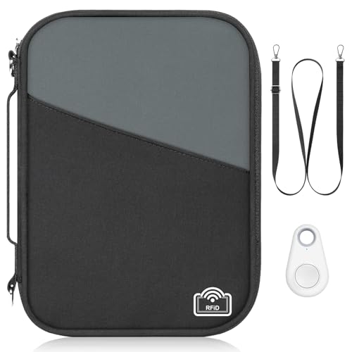 Family Passport Holder for Travel with RFID Blocking, Traveling Essentials Organizer Pouch Bag, Light Passport Wallet for Travel Must Haves Accessories for Women Men - color: Black+Gunmetal Grey, size: Large