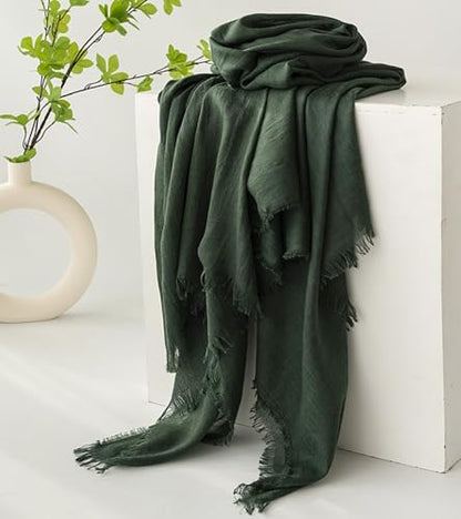 Women Summer Scarfs Large Long Lightweight Linen Beach Gauze Shawl Wrap 75”×40” - color: Blackish Green
