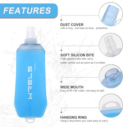 WRELS 200ml/350ml/500ml Collapsible Soft Flask,BPA Free Folding Soft Water Bottle with Hanging Ring,Lightweight TPU Hydration Flask for Running Marathon Cycling Hiking(500ml-2 Packs) - color: Blue-500ml*2