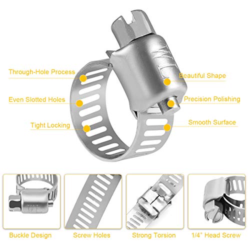 Winlong 1/2'' Stainless Steel Hose Clamps - 24PK Size 4 Small Worm Gear Drive Hose Clamps Clamping Range 1/4 Inch to 5/8 Inch (6mm-16mm) for Automotive Plumbing, 1/4'' Clamps, 1/2'' Clamps - size: Mini#4 (1/4" ~ 5/8") 24PK