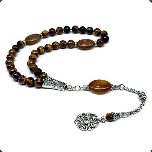 Design -Tiger Eye Stone Series Worry Beads - Prayer Beads Tesbih-Tasbih-Tasbeeh-Misbaha-Masbaha-Subha-Sebha-Sibha-Rosary (Elegance Tiger Eye Stone (8mm -33 Beads)) - color: Elegance Tiger Eye Stone (8mm -33 Beads)