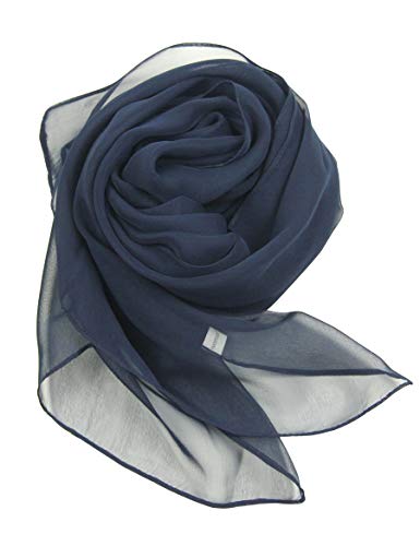 PANTONIGHT Long Chiffon Sheer Scarf For womens - color: 076 Plain Navy