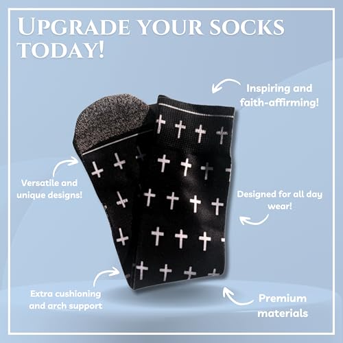 Men's – Christian Crew Socks for Men with Scripture | Moisture-Wicking | Easter Gift Idea - color: Black and White Crosses