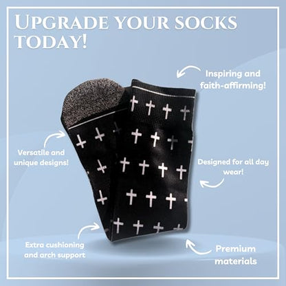 Men's – Christian Crew Socks for Men with Scripture | Moisture-Wicking | Easter Gift Idea - color: Black and White Crosses