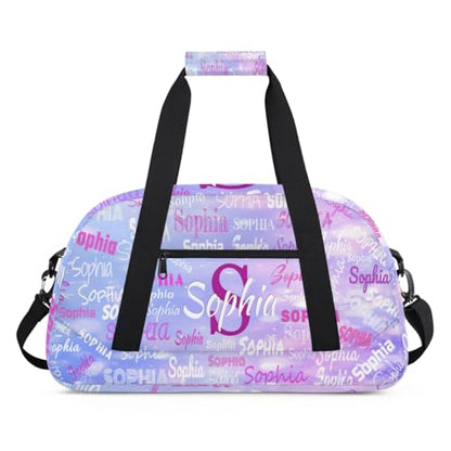 Personalized Gymnast Bags Name Girls, Gym Bag, Dreamy Light Purple | Custom Waterproof Dance Weekender Overnight Sleepover Sports Duffle Bag for Travel Girls - color: Color 20
