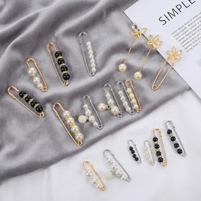 16 Pcs Pearl Brooch Pins Set, Decorative Safety Pin Pant Waist Tightener Pins for Clothes Sweater Shawl Hat Clips White Collar Clips for Cardigan Dress Sweater - style: Rhinestone Style