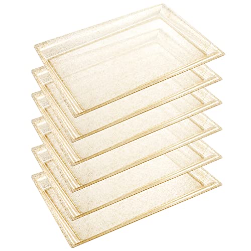 I00000 6 Pack Gold Glitter Plastic Serving Tray, 15" x 10" Crooked Food Trays, Clear Disposable Serving Platter for Parties, Weddings - color: Gold Glitter