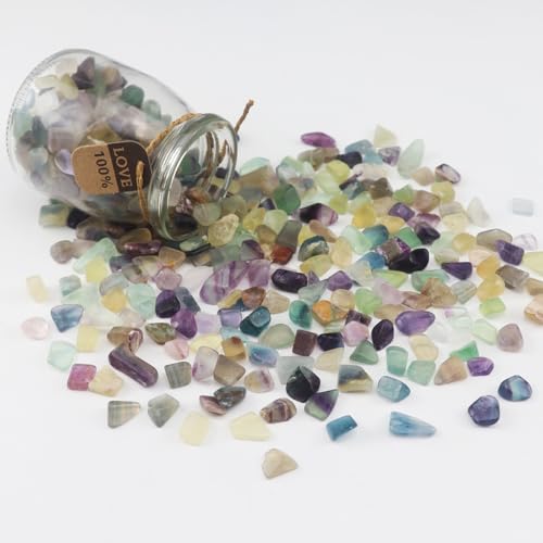 0.96LB Aquarium Gravel Fluorite Natural Quartz Crushed Crystal Vase Filler Fish Tank Decorative Stones Succulent Rocks Bulk Polished Irregular Shaped - color: Fluorite