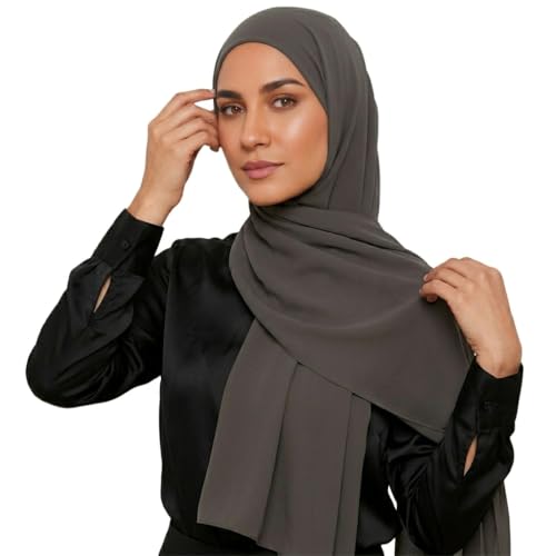 Yeieeo Instant Chiffon Hijab with Undercap (Tube or Bandage Cap), Breathable, no sweat buildup,Solid Chiffon Head Wraps - color: Dark Grey3