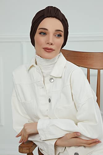 Aisha's Design Instant Turban Plain Cotton Scarf Head Wrap Lightweight Hat Bonnet Cap for Women - color: Brown