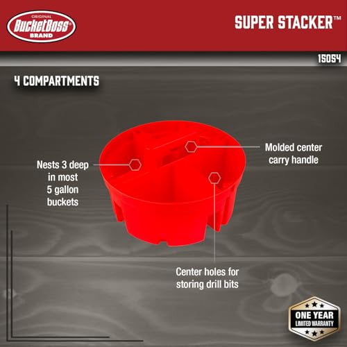 Bucket Boss - Super Stacker Small Parts Organizer, Bucket Organization (15054), Red - size: (Pack of 1)